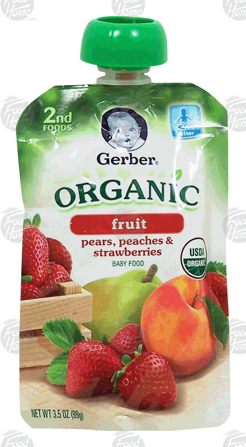 Gerber&nbsp;Organic&nbsp;fruit; pears, peaches & strawberries baby food, stage 2 Full-Size Picture